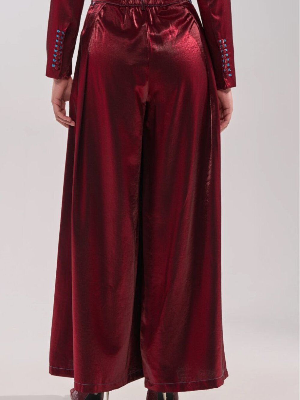 NWT AKIRA Metallic Burgundy/Turquoise Extra Wide Leg Palazzo Pants - XL - Picture 3 of 13